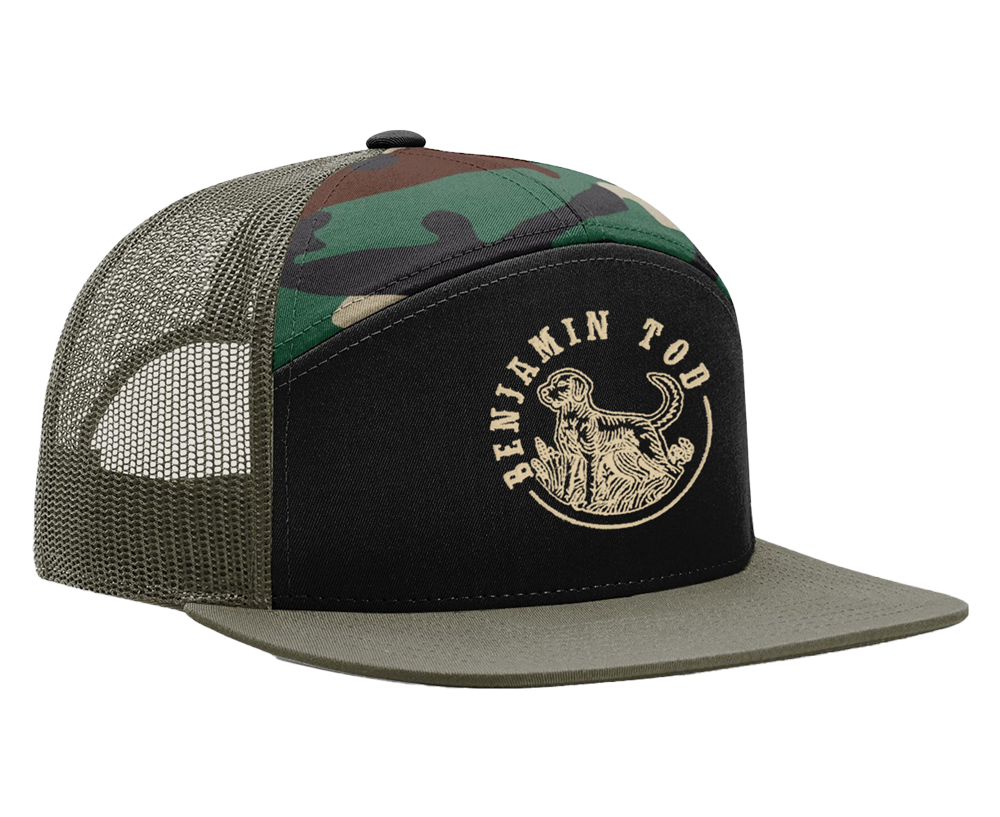 Benjamin Tod Hunting Dog 7-Panel Camo Trucker Hat